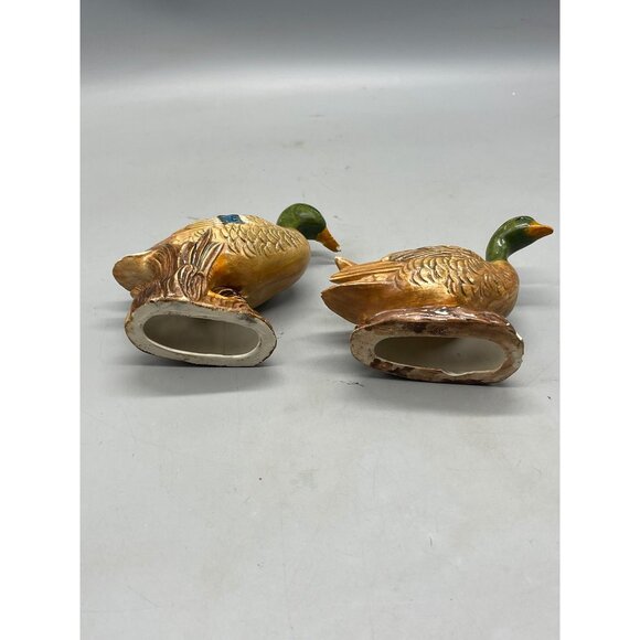 set of 2 Ceramic Duck figurines browns orange green 5.5" long 5" tall READ - Picture 5 of 5